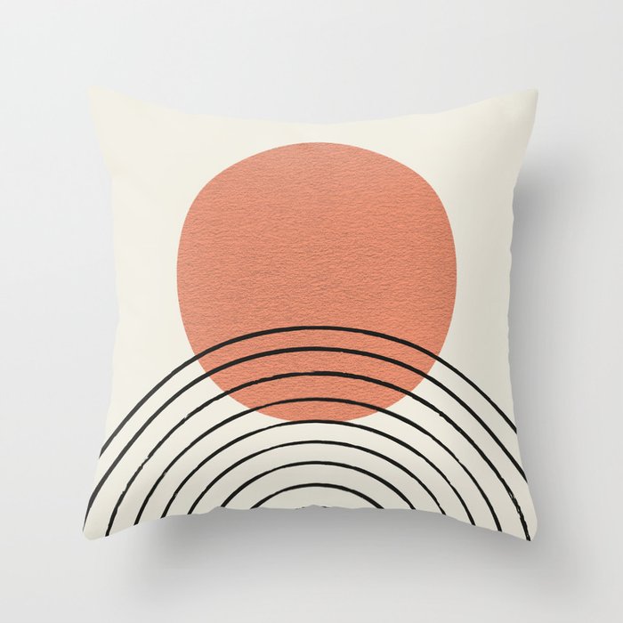 Orange Sun Mid-Century Full Throw Pillow Gallery Image 1
