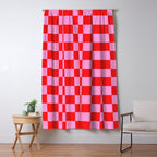 Pink Checkered And Red Bright Modern Shape Geometric Pattern Window Curtain Gallery Image 5