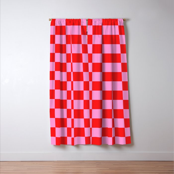 Pink Checkered And Red Bright Modern Shape Geometric Pattern Window Curtain Gallery Image 3