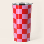 Pink Checkered And Red Bright Modern Shape Geometric Pattern Travel Mug Gallery Image 1