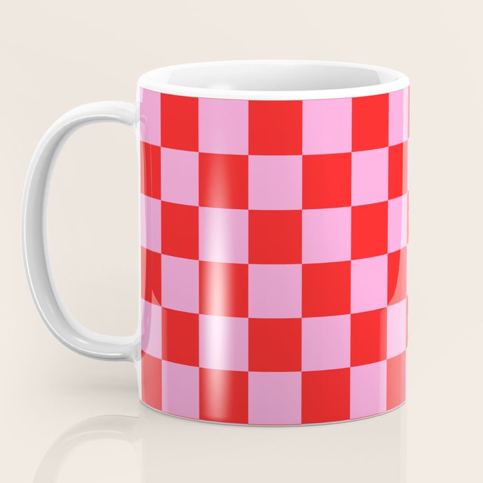 Pink Checkered And Red Bright Modern Shape Geometric Pattern Coffee Mug Gallery Image 3
