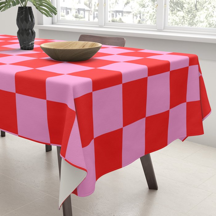 Pink Checkered And Red Bright Modern Shape Geometric Pattern Tablecloth Gallery Image 3