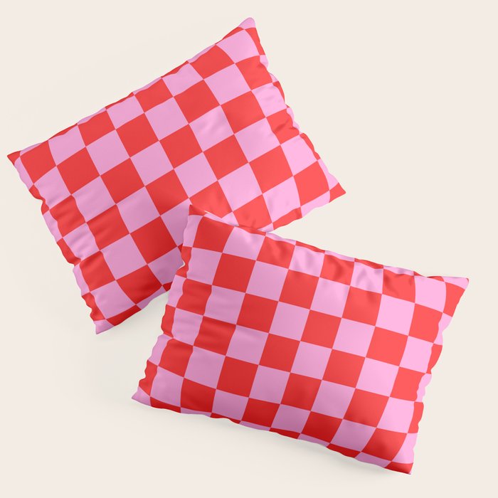 Pink Checkered And Red Bright Modern Shape Geometric Pattern Pillow Sham Gallery Image 3