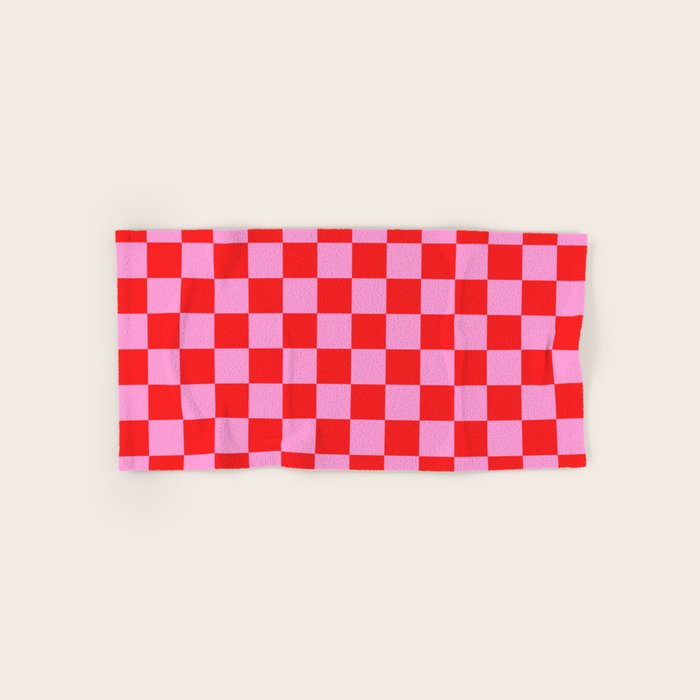 Pink Checkered And Red Bright Modern Shape Geometric Pattern Bath Towel Gallery Image 1
