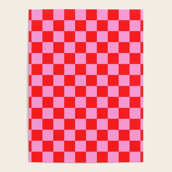 Pink Checkered And Red Bright Modern Shape Geometric Pattern Poster Gallery Image 4