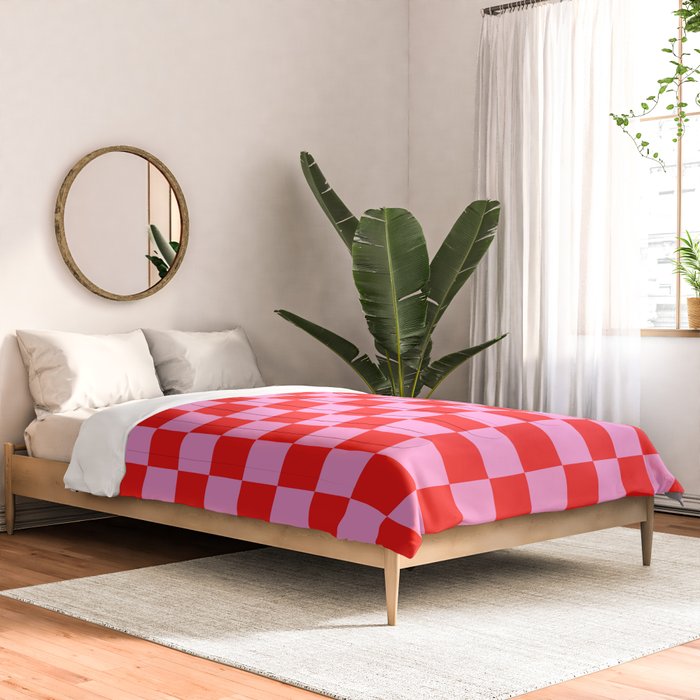 Pink Checkered And Red Bright Modern Shape Geometric Pattern Comforter Gallery Image 2