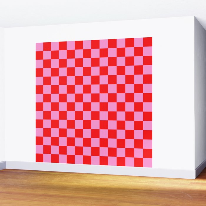 Pink Checkered And Red Bright Modern Shape Geometric Pattern Wall Mural Gallery Image 2