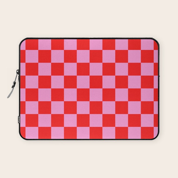 Pink Checkered And Red Bright Modern Shape Geometric Pattern Laptop Sleeve Gallery Image 1