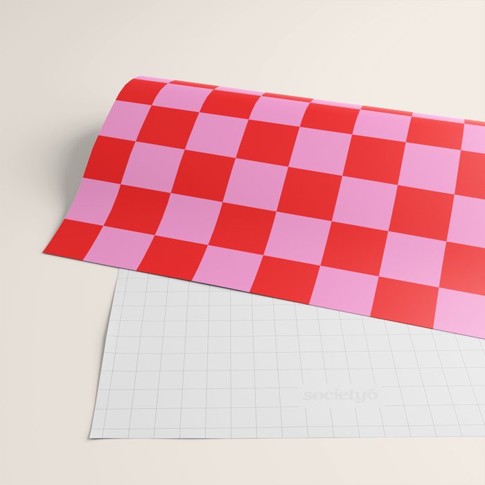 Pink Checkered And Red Bright Modern Shape Geometric Pattern Wrapping Paper Gallery Image 2