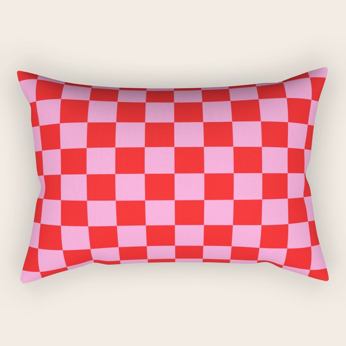 Pink Checkered And Red Bright Modern Shape Geometric Pattern Rectangular Pillow Gallery Image 2