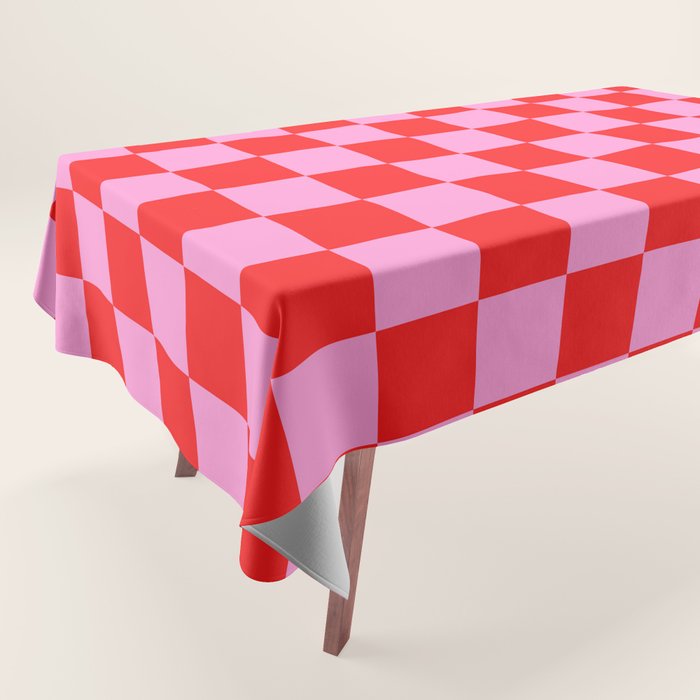 Pink Checkered And Red Bright Modern Shape Geometric Pattern Tablecloth Gallery Image 1