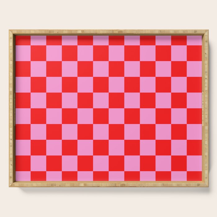 Pink Checkered And Red Bright Modern Shape Geometric Pattern Serving Tray Gallery Image 1