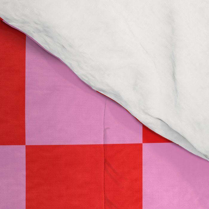 Pink Checkered And Red Bright Modern Shape Geometric Pattern Comforter Gallery Image 4