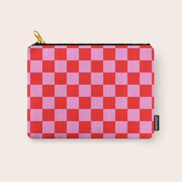 Pink Checkered And Red Bright Modern Shape Geometric Pattern Carry All Pouch Gallery Image 1