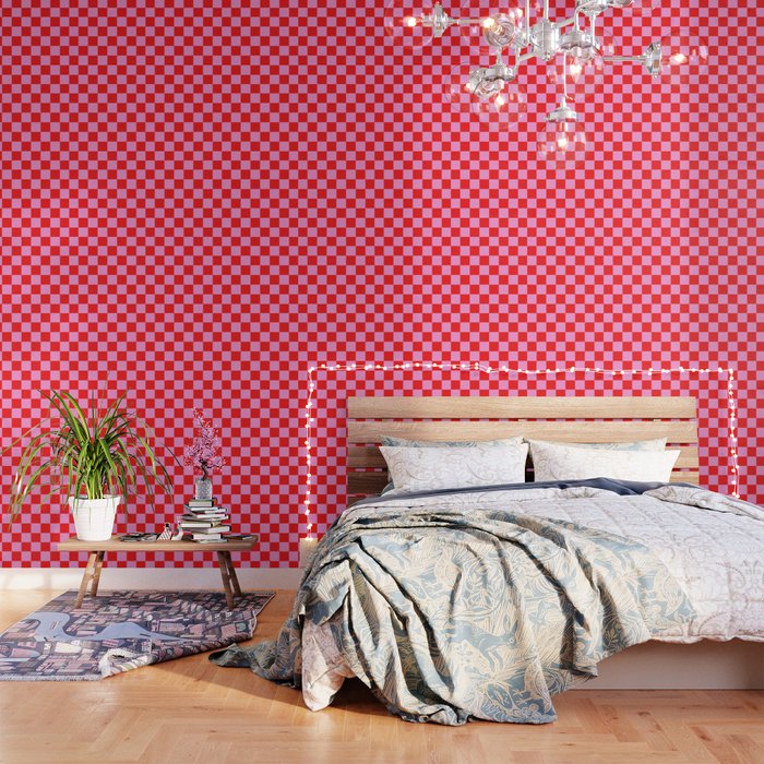 Pink Checkered And Red Bright Modern Shape Geometric Pattern Wallpaper Gallery Image 3