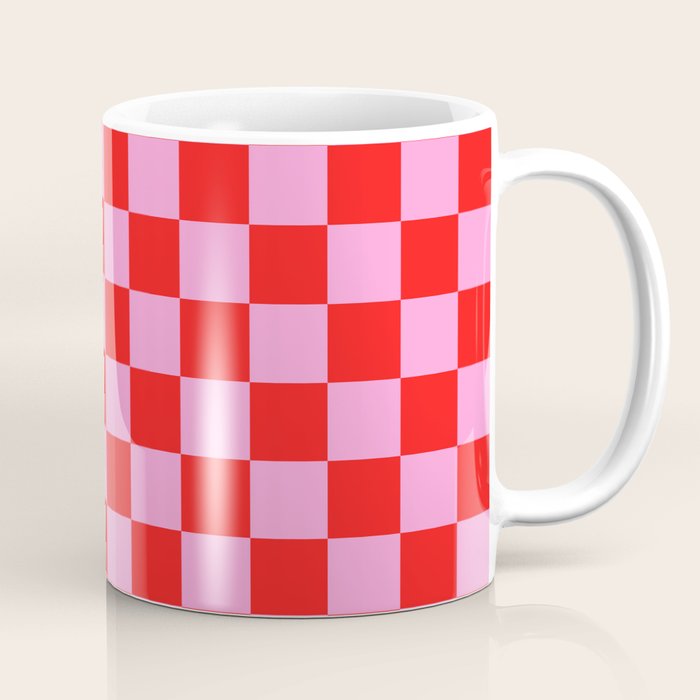 Pink Checkered And Red Bright Modern Shape Geometric Pattern Coffee Mug Gallery Image 1