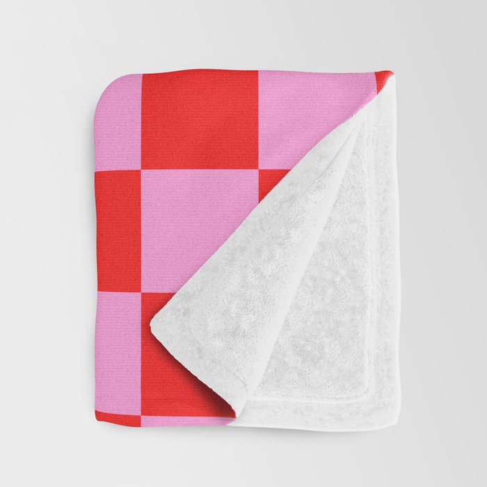 Pink Checkered And Red Bright Modern Shape Geometric Pattern Throw Blanket Gallery Image 3
