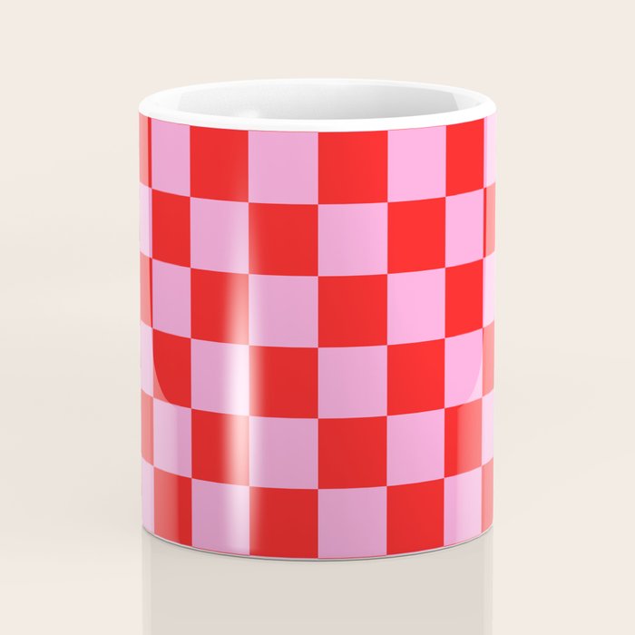 Pink Checkered And Red Bright Modern Shape Geometric Pattern Coffee Mug Gallery Image 4