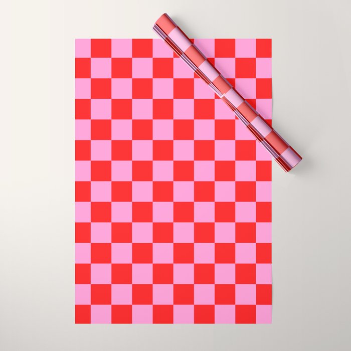 Pink Checkered And Red Bright Modern Shape Geometric Pattern Wrapping Paper Gallery Image 1