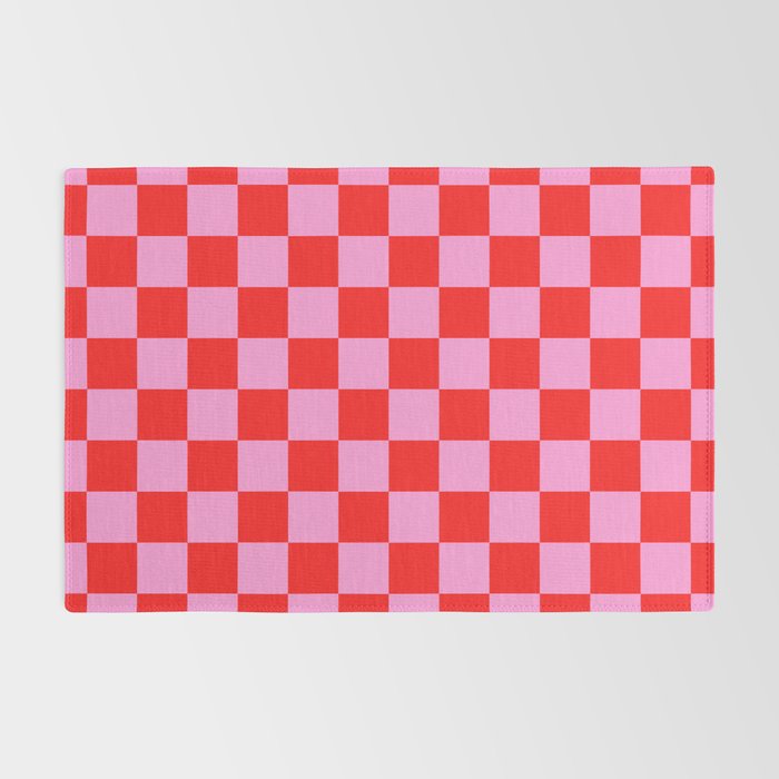 Pink Checkered And Red Bright Modern Shape Geometric Pattern Rug Gallery Image 2