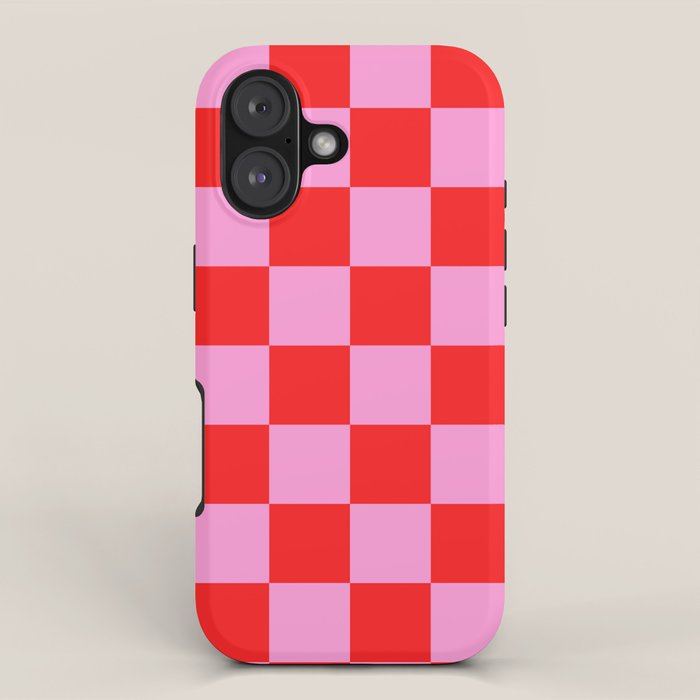 Pink Checkered And Red Bright Modern Shape Geometric Pattern iPhone Case Gallery Image 1