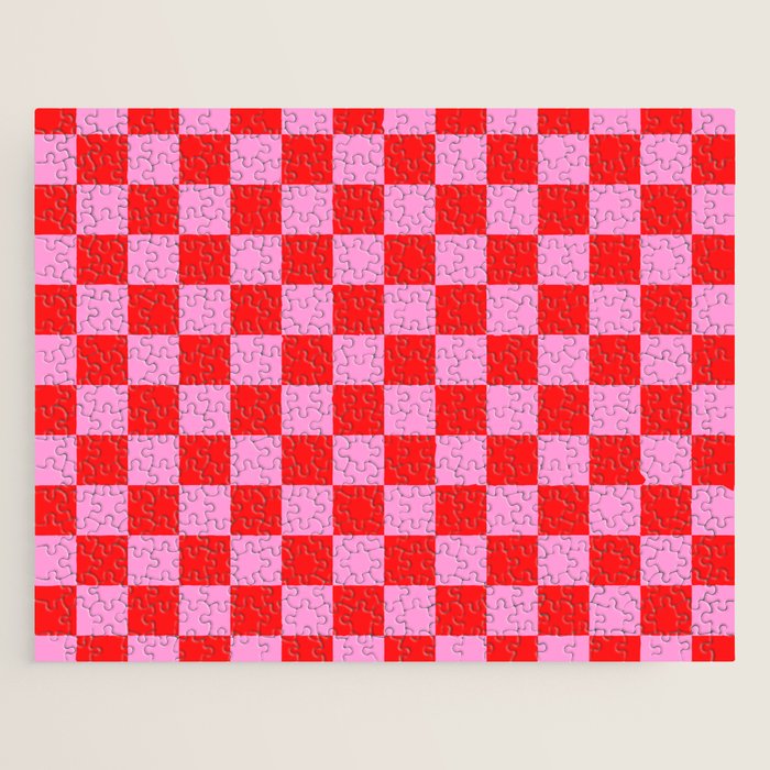 Pink Checkered And Red Bright Modern Shape Geometric Pattern Jigsaw Puzzle Gallery Image 1
