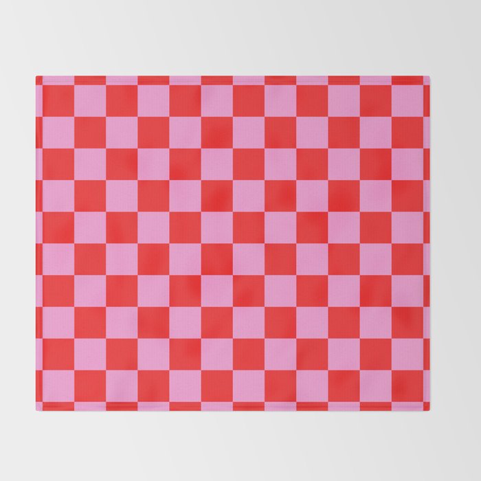 Pink Checkered And Red Bright Modern Shape Geometric Pattern Throw Blanket Gallery Image 2