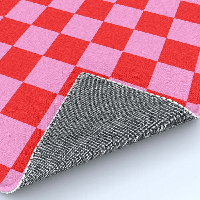 Pink Checkered And Red Bright Modern Shape Geometric Pattern Rug Gallery Image 4