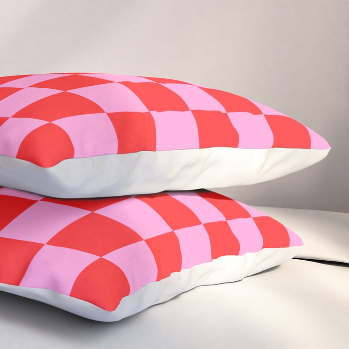 Pink Checkered And Red Bright Modern Shape Geometric Pattern Pillow Sham Gallery Image 3