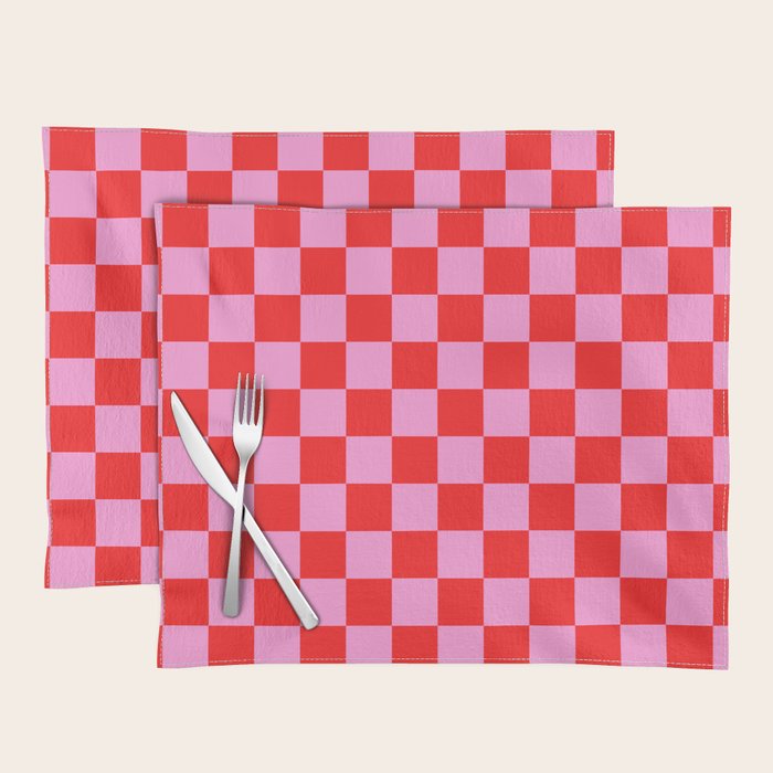 Pink Checkered And Red Bright Modern Shape Geometric Pattern Placemat Gallery Image 1