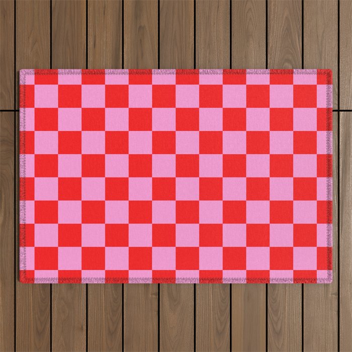 Pink Checkered And Red Bright Modern Shape Geometric Pattern Outdoor Rug Gallery Image 1