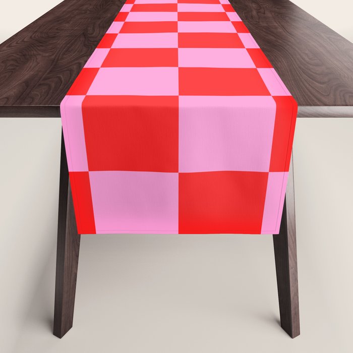 Pink Checkered And Red Bright Modern Shape Geometric Pattern Table Runner Gallery Image 1