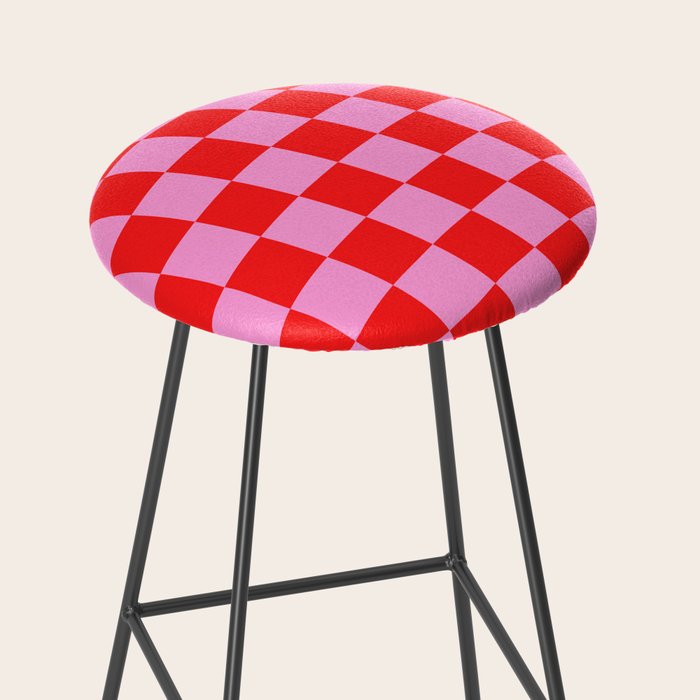 Pink Checkered And Red Bright Modern Shape Geometric Pattern Stool Gallery Image 2