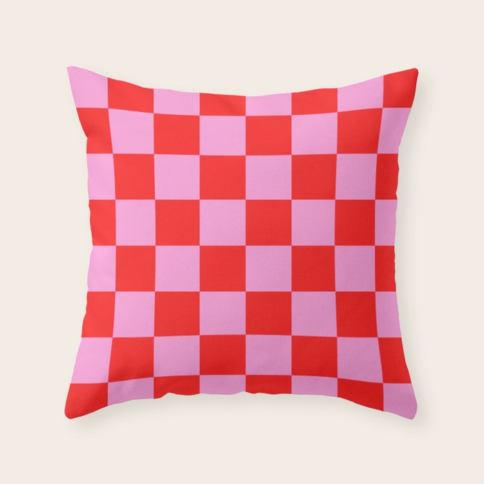 Pink Checkered And Red Bright Modern Shape Geometric Pattern Throw Pillow Gallery Image 6