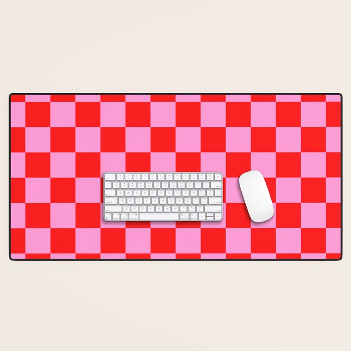 Pink Checkered And Red Bright Modern Shape Geometric Pattern Desk Mat Gallery Image 1