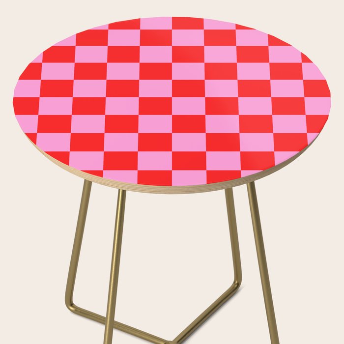 Pink Checkered And Red Bright Modern Shape Geometric Pattern Side Table Gallery Image 2