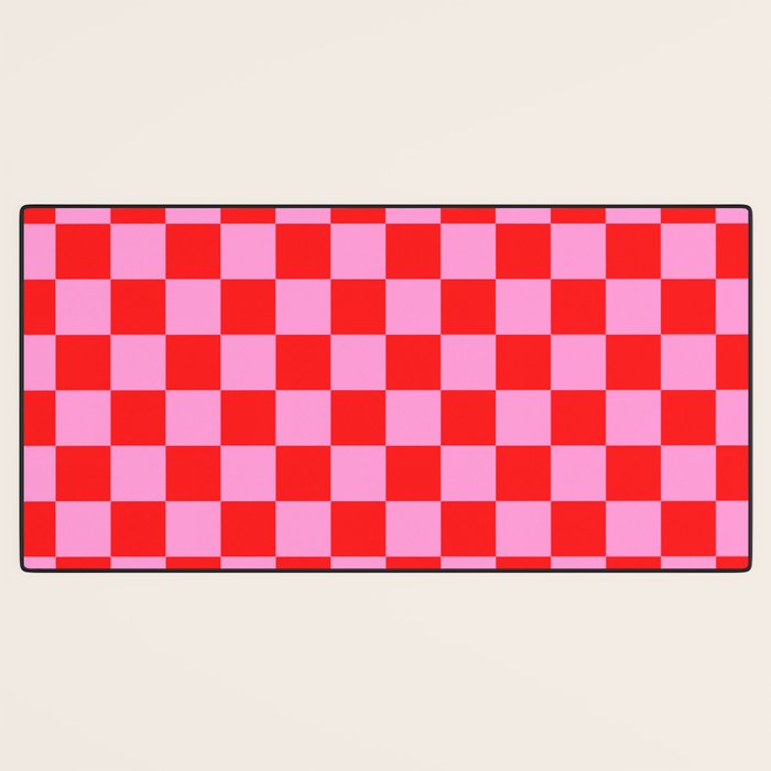 Pink Checkered And Red Bright Modern Shape Geometric Pattern Desk Mat Gallery Image 3