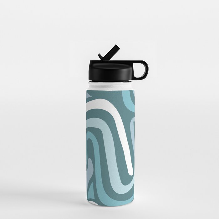 Mid century modern abstract retro blue swirls Water Bottle Gallery Image 1