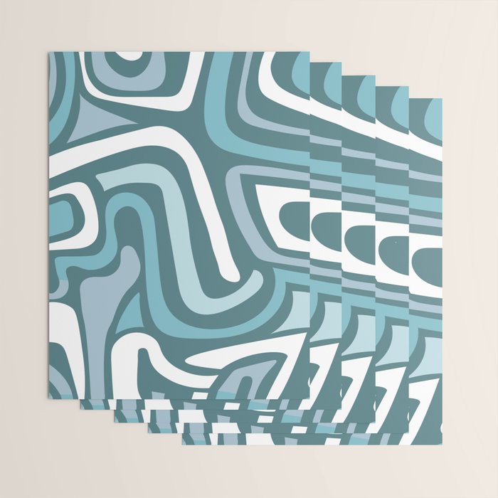 Mid century modern abstract retro blue swirls Wrapping Paper Gallery Image 3