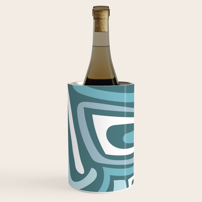Mid century modern abstract retro blue swirls Wine Chiller Gallery Image 3