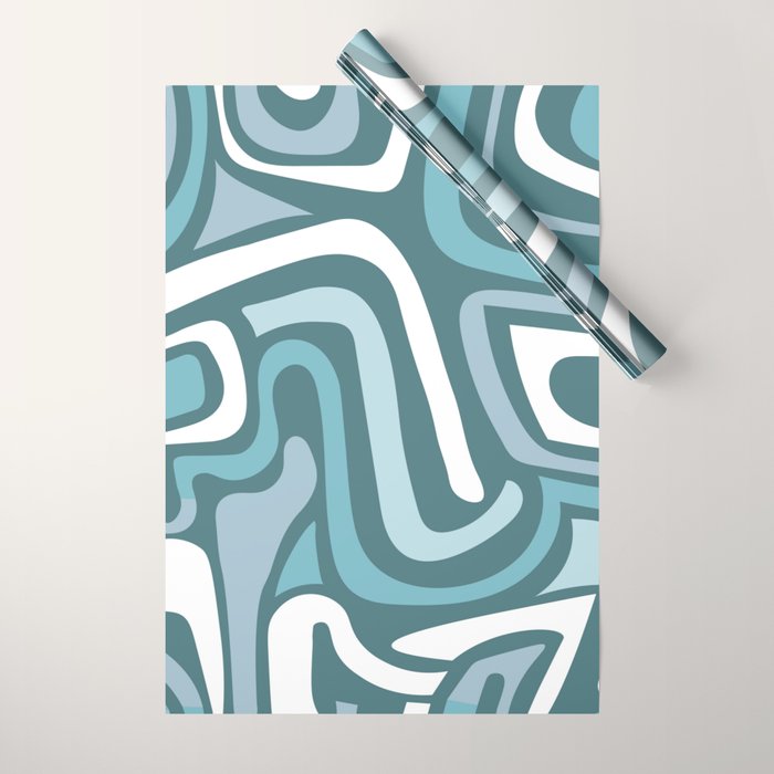 Mid century modern abstract retro blue swirls Wrapping Paper Gallery Image 1