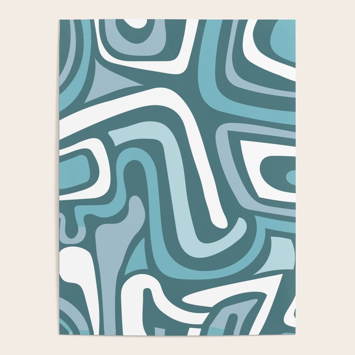 Mid century modern abstract retro blue swirls Poster Gallery Image 1