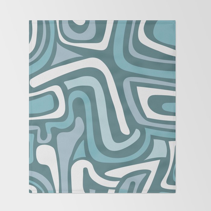 Mid century modern abstract retro blue swirls Throw Blanket Gallery Image 2