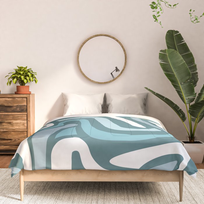 Mid century modern abstract retro blue swirls Comforter Gallery Image 3