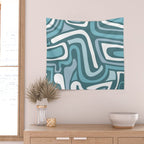 Mid century modern abstract retro blue swirls Wall Tapestry Gallery Image 2
