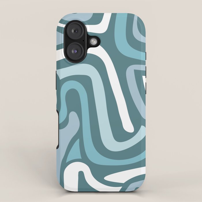 Mid century modern abstract retro blue swirls iPhone Case Gallery Image 1