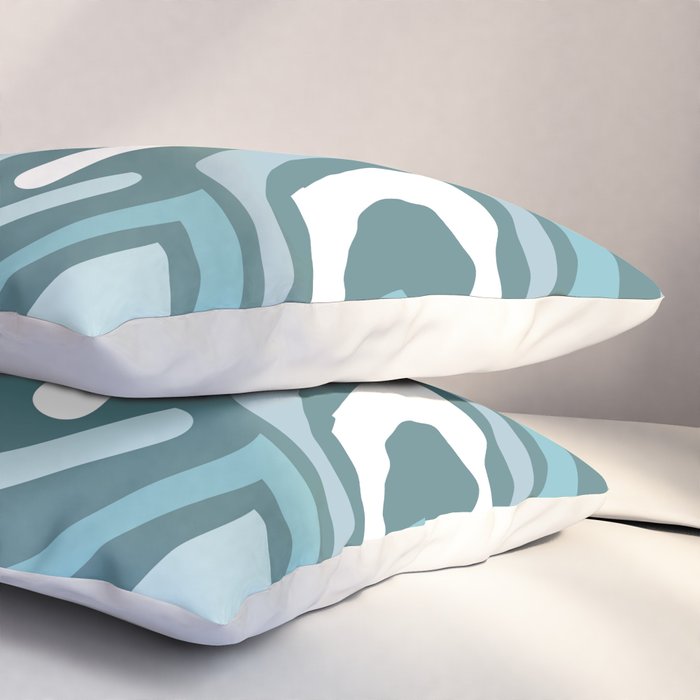Mid century modern abstract retro blue swirls Pillow Sham Gallery Image 3