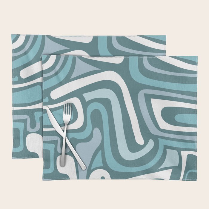 Mid century modern abstract retro blue swirls Placemat Gallery Image 1