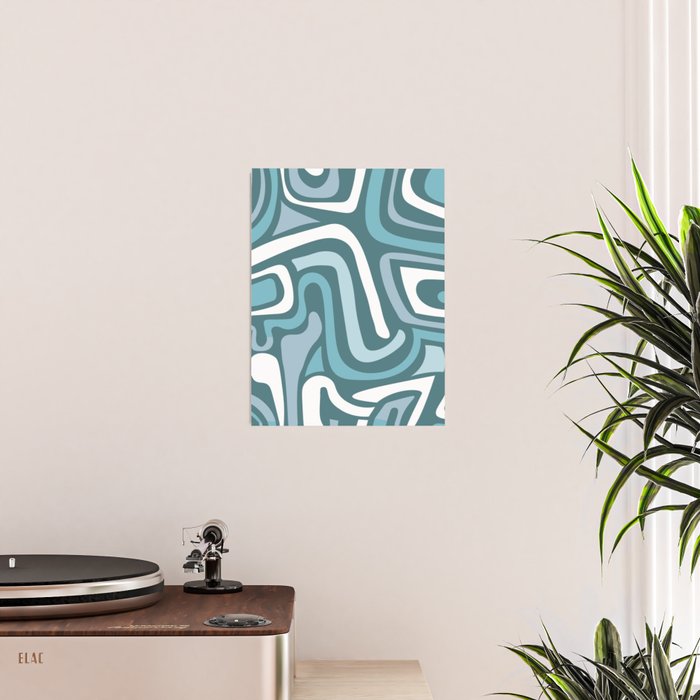 Mid century modern abstract retro blue swirls Poster Gallery Image 2