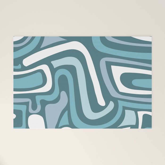 Mid century modern abstract retro blue swirls Welcome Mat Gallery Image 1